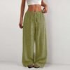 01cbb10e-55bb-4963-bffa-ed9f8263a958.jpg Women's Solid Color Loose Wrinkle Waist Drawstring Wide Leg Casual Trousers
