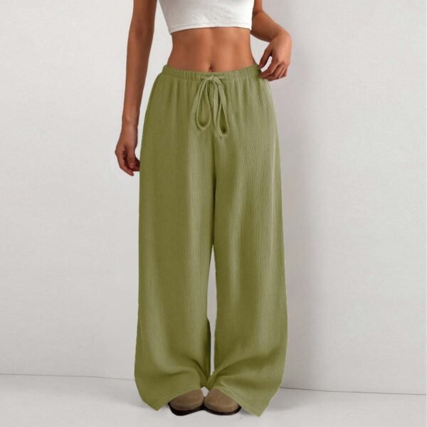 01cbb10e-55bb-4963-bffa-ed9f8263a958.jpg Women's Solid Color Loose Wrinkle Waist Drawstring Wide Leg Casual Trousers