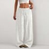 04f17322-9529-4452-b542-d435b8fcc8d8.jpg Women's Solid Color Loose Wrinkle Waist Drawstring Wide Leg Casual Trousers