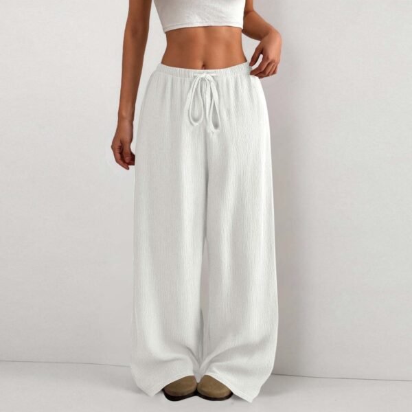 04f17322-9529-4452-b542-d435b8fcc8d8.jpg Women's Solid Color Loose Wrinkle Waist Drawstring Wide Leg Casual Trousers