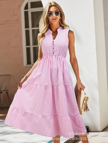 Women's Casual Vertical Stripes Sleeveless Dress