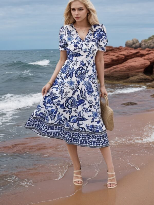 1c97e144-f79a-4386-a284-c3ae4fbec3e7.jpg New Women’s Floral Print V-neck Dress, Floral Dress, Suitable For Vacation, Women’s Dress