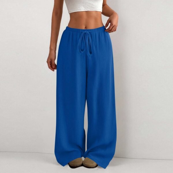 1ea3e4c2-5f08-450c-ab93-374cb880816c.jpg Women's Solid Color Loose Wrinkle Waist Drawstring Wide Leg Casual Trousers