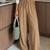 Womens Corduroy Loose-Fit Casual Straight Pants With Elastic Waist