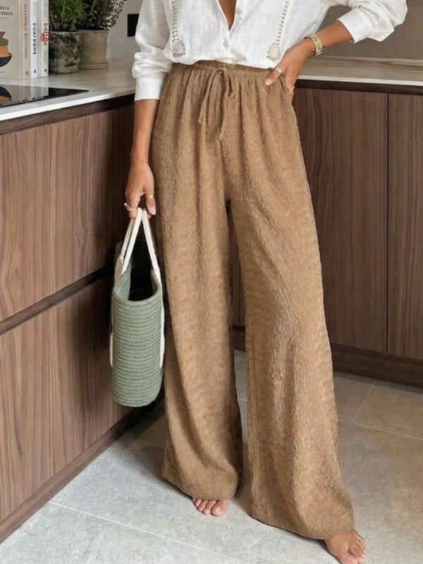Womens Corduroy Loose-Fit Casual Straight Pants With Elastic Waist