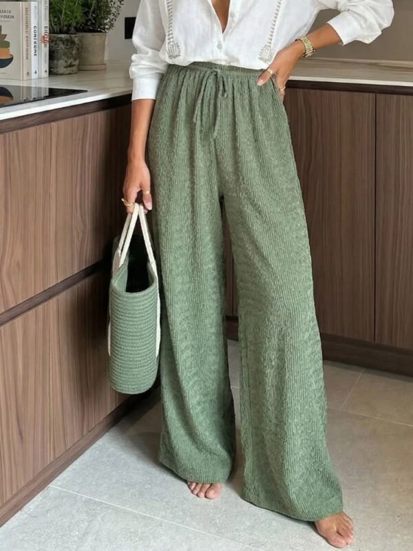 Womens Corduroy Loose-Fit Casual Straight Pants With Elastic Waist