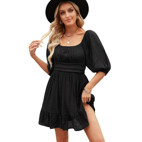 2db83cf8-2be4-40d1-8e6d-c0bce148b868.jpg Women's Off-neck Dress Waist Slimming Solid Color Knee-length Skirt