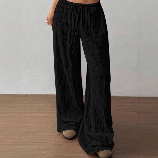 Solid-color Wide-leg Pants Fashionable And Minimalist With An Elastic Waistband And Drawstring
