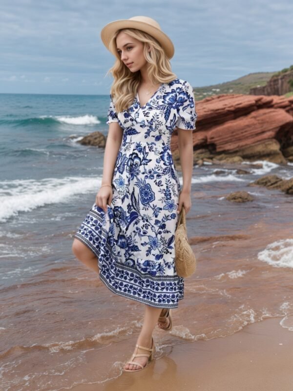 3b9865e5-c0f3-4626-84f9-5d79bf0e2d82.jpg New Women’s Floral Print V-neck Dress, Floral Dress, Suitable For Vacation, Women’s Dress