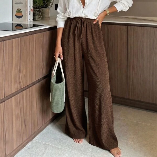 Womens Corduroy Loose-Fit Casual Straight Pants With Elastic Waist