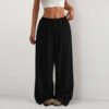 4d09e515-0a2f-4cc9-b068-9b4267a98e22.jpg Women's Solid Color Loose Wrinkle Waist Drawstring Wide Leg Casual Trousers