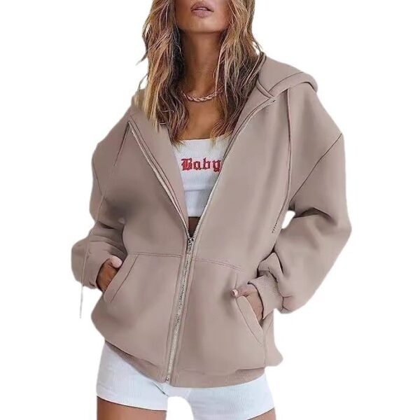 5330dccb-5784-4a24-9d47-d7f31521b76b.jpg Women's Velvet Padded Hooded Sweatshirt Casual Zipper Cardigan