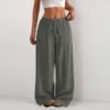53ccba1b-d705-4c8c-ad63-b13b0be53411.jpg Women's Solid Color Loose Wrinkle Waist Drawstring Wide Leg Casual Trousers