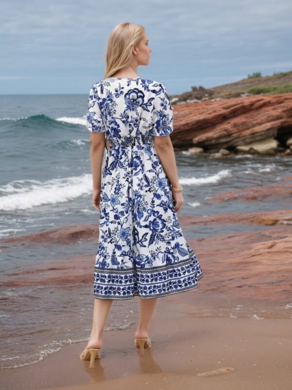563645b5-d856-4de8-b06d-84a10cc496c7.jpg New Women’s Floral Print V-neck Dress, Floral Dress, Suitable For Vacation, Women’s Dress