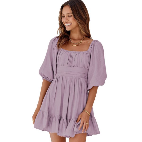 5727d412-a971-42b6-b0fa-645d1d293056.jpg Women's Off-neck Dress Waist Slimming Solid Color Knee-length Skirt