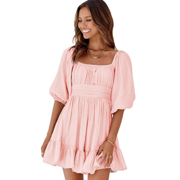 5a1f2fd8-bcb9-403f-8953-46d8ea4df689.jpg Women's Off-neck Dress Waist Slimming Solid Color Knee-length Skirt