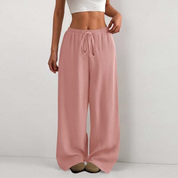 64d65278-9798-4794-9c82-76c4b2939eca.jpg Women's Solid Color Loose Wrinkle Waist Drawstring Wide Leg Casual Trousers
