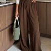 Womens Corduroy Loose-Fit Casual Straight Pants With Elastic Waist