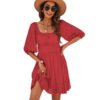 78e9d340-4bef-4cb8-8e9a-2399333a040b.jpg Women's Off-neck Dress Waist Slimming Solid Color Knee-length Skirt