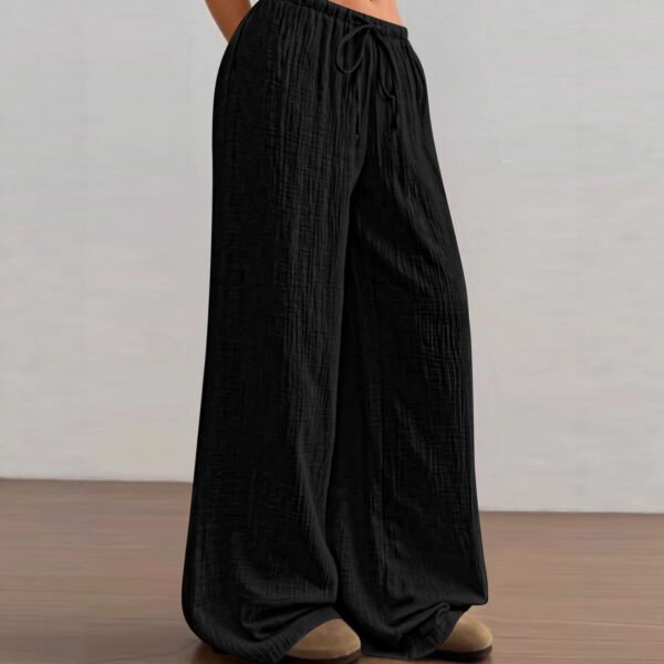 Solid-color Wide-leg Pants Fashionable And Minimalist With An Elastic Waistband And Drawstring
