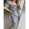 8612116a-7fd6-43f0-9e58-b92a494c1fa5.jpg Floral Dress Woman Square-neck Puff Sleeve French Style Temperament Slimming Dress