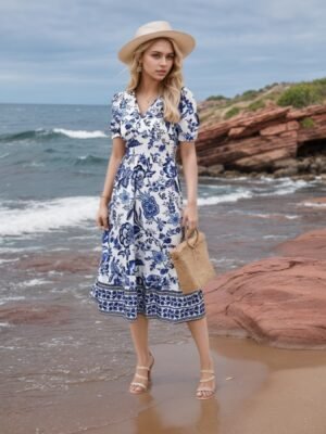 86ae9d76-b950-4699-a40f-1bceda0dbf3d.jpg New Womenβs Floral Print V-neck Dress, Floral Dress, Suitable For Vacation, Womenβs Dress