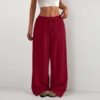 8d79dea7-8598-4a34-89f3-08db419fec36.jpg Women's Solid Color Loose Wrinkle Waist Drawstring Wide Leg Casual Trousers