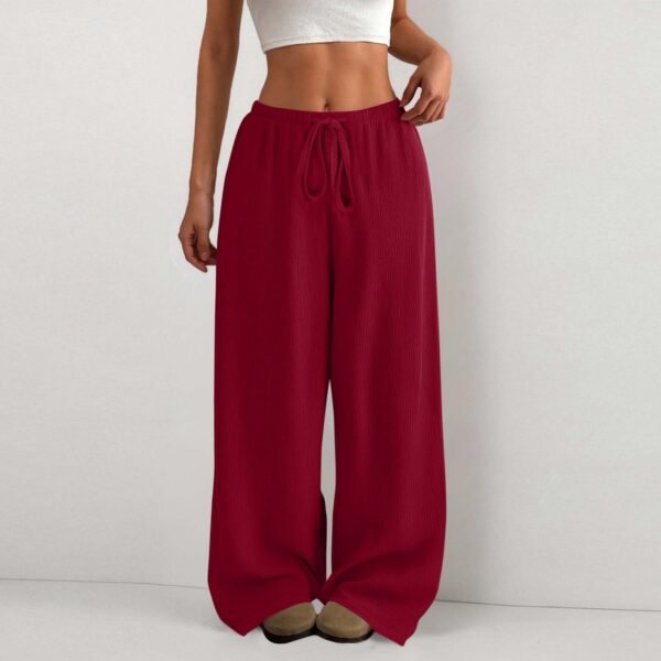 8d79dea7-8598-4a34-89f3-08db419fec36.jpg Women's Solid Color Loose Wrinkle Waist Drawstring Wide Leg Casual Trousers