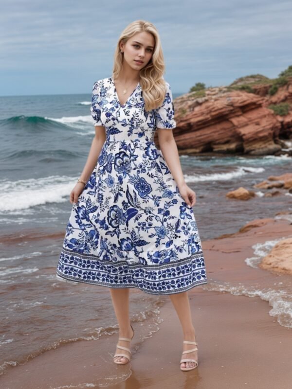 9372d704-ca87-4c32-9492-6a313b4ad29c.jpg New Women’s Floral Print V-neck Dress, Floral Dress, Suitable For Vacation, Women’s Dress