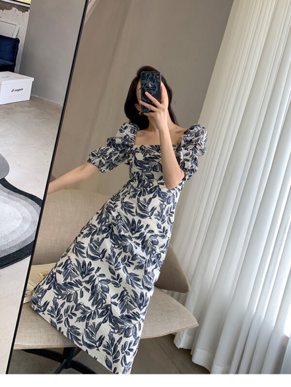 982b77d1-6833-402f-9f66-29f18c52a23c.jpg Floral Dress Woman Square-neck Puff Sleeve French Style Temperament Slimming Dress
