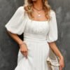 a00c557f-a5fb-40c8-b0fc-80e040e233a9.jpg Women's Off-neck Dress Waist Slimming Solid Color Knee-length Skirt