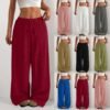 a80780dc-fae7-45ae-9820-30299fb1f0ed.jpg Women's Solid Color Loose Wrinkle Waist Drawstring Wide Leg Casual Trousers