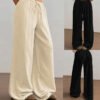 Solid-color Wide-leg Pants Fashionable And Minimalist With An Elastic Waistband And Drawstring