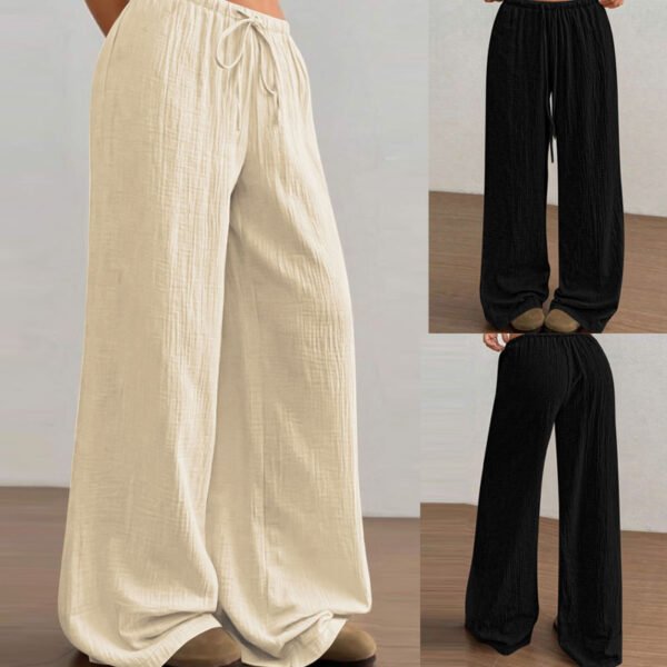 Solid-color Wide-leg Pants Fashionable And Minimalist With An Elastic Waistband And Drawstring