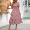 ae57a046-a26e-4a94-ae26-cd1e68d8c856.jpg Women's Sleeve Waist Roll Square Collar Dress Woven Digital