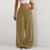 b6f9760b-3d28-4bc3-a9db-176492d61a0f.jpg Women's Solid Color Loose Wrinkle Waist Drawstring Wide Leg Casual Trousers
