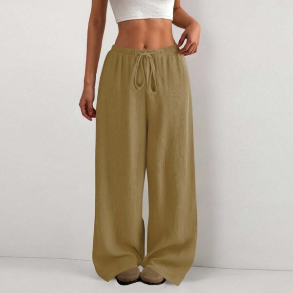 b6f9760b-3d28-4bc3-a9db-176492d61a0f.jpg Women's Solid Color Loose Wrinkle Waist Drawstring Wide Leg Casual Trousers