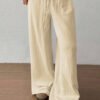Solid-color Wide-leg Pants Fashionable And Minimalist With An Elastic Waistband And Drawstring