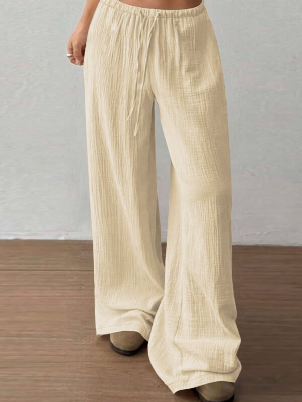 Solid-color Wide-leg Pants Fashionable And Minimalist With An Elastic Waistband And Drawstring