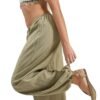 Thin Womens Casual Mid-rise Drawstring Elastic-waist Pants With A Draped Drape