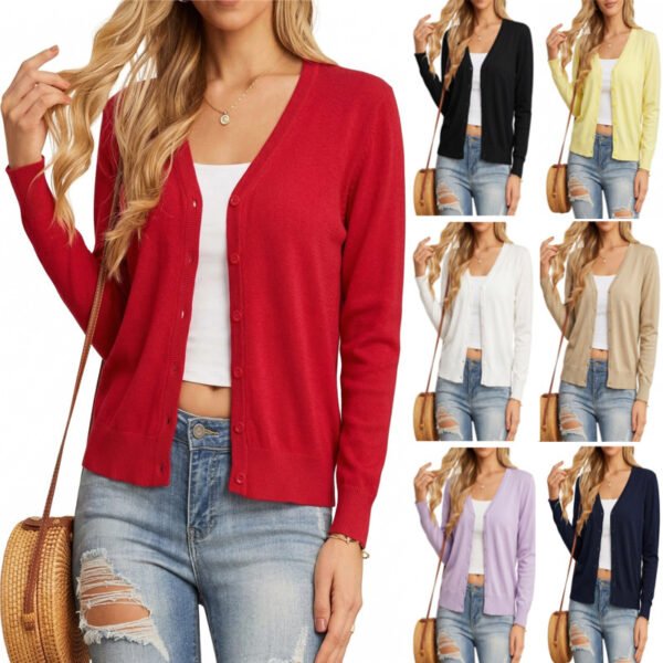 Thin Long-sleeve V-neck Sweater Jacket