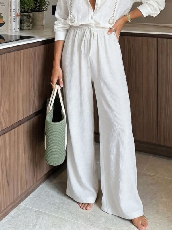 Womens Corduroy Loose-Fit Casual Straight Pants With Elastic Waist