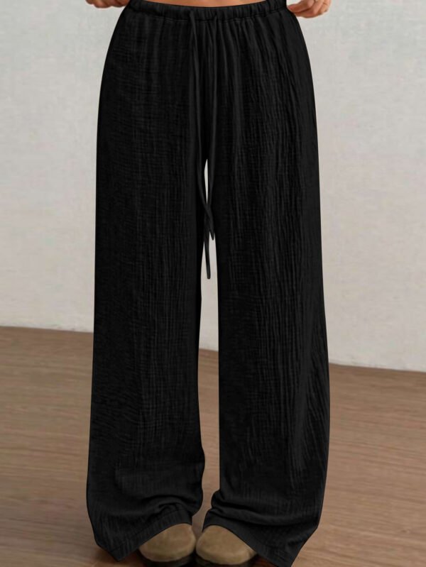 Solid-color Wide-leg Pants Fashionable And Minimalist With An Elastic Waistband And Drawstring