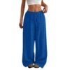 cfa6278a-538e-4b96-908f-8cc999598001.jpg Women's Solid Color Loose Wrinkle Waist Drawstring Wide Leg Casual Trousers
