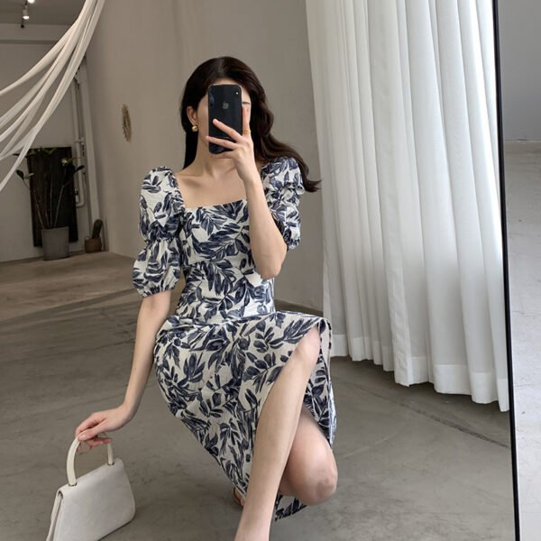 e59ad74e-0dec-43e4-bc02-a751eccf5d48.jpg Floral Dress Woman Square-neck Puff Sleeve French Style Temperament Slimming Dress