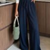 Womens Corduroy Loose-Fit Casual Straight Pants With Elastic Waist