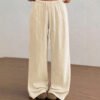 Solid-color Wide-leg Pants Fashionable And Minimalist With An Elastic Waistband And Drawstring